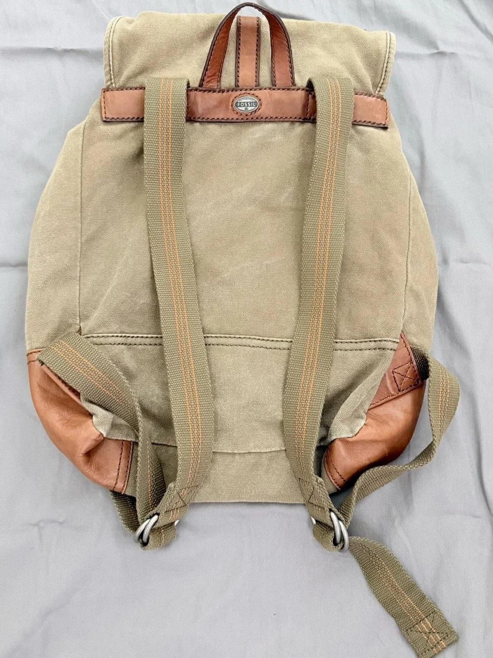 Canvas and Leather Men's Backpack in Khaki with Brown Trim
